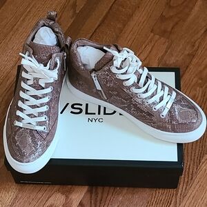 J/Slides Ludlow Laced Up Rounded Toe Sneaker Chestnut Metallic Multi Embossed